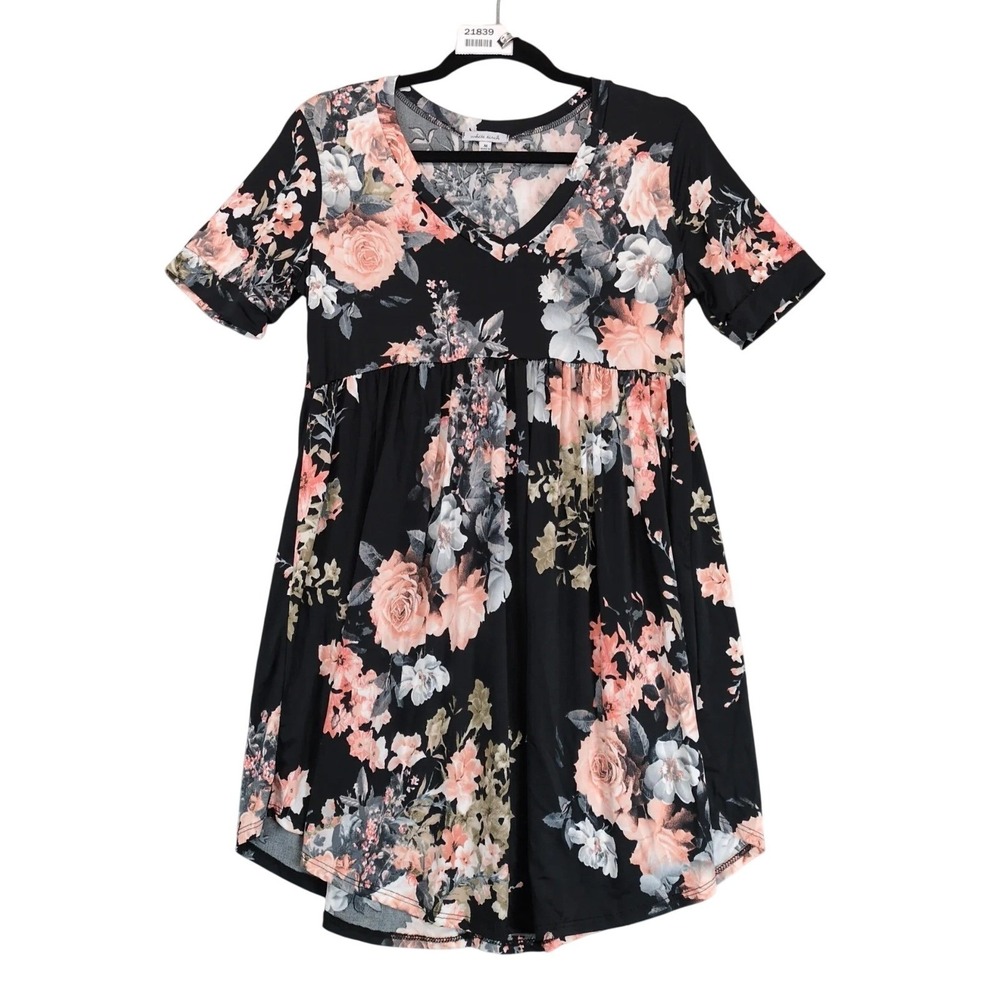 White Birch Black Floral Babydoll Mini Dress Sz M Stretch Y2K Coquette Whimsical